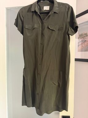 Sezane Olive-Toned Shirt Mini Dress with matching slip Sz 8